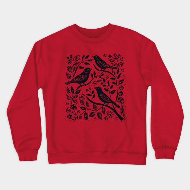 Lino Cut Birds Crewneck Sweatshirt by n23tees